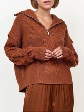 La Ligne Bastien Cable Knit Merino Wool Half Zip Sweater Size Small